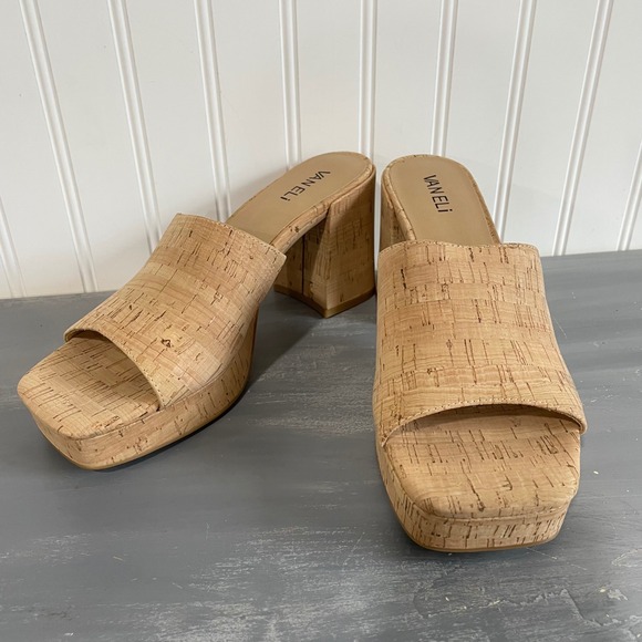 Vaneli Moyra Cork Platform Heels Chunky Heel Slide‎ Sandals Shoes 9.5M Y2K - Picture 1 of 11